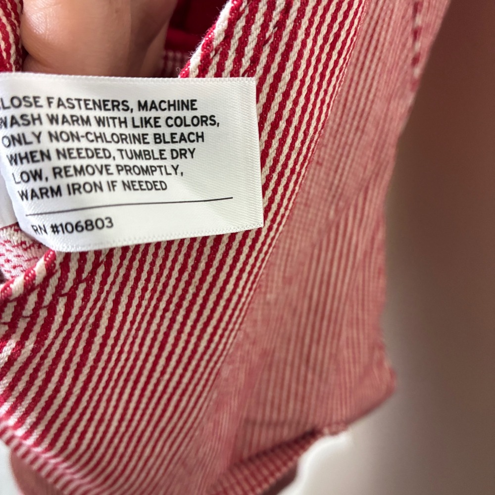 Duluth Trading Womens Railroad Gardening Overalls Size S x 31 Red Stripe Bibs - Picture 7 of 13